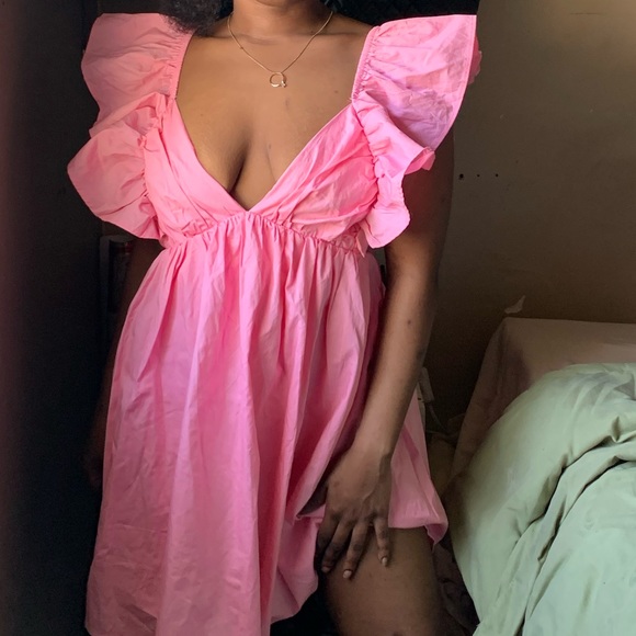 Pink Ruffle Open Back Mini Dress - Picture 2 of 7